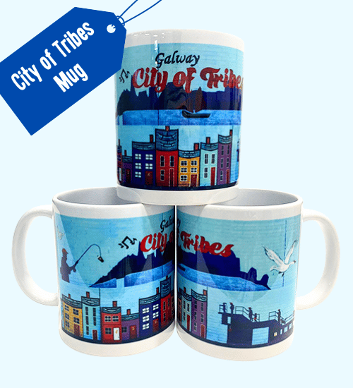Three COPE Galway City of Tribes mural mugs