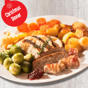 plate with christmas dinner food on it